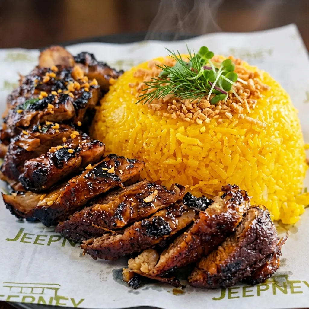 Lechon Baka with Java Rice — award-winning Filipino roast beef brisket at Jeepney Winnipeg
